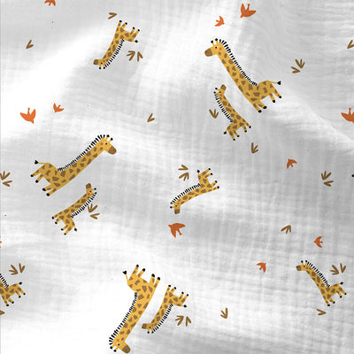 Double Gauze Printed Giraffe White / Yellow
