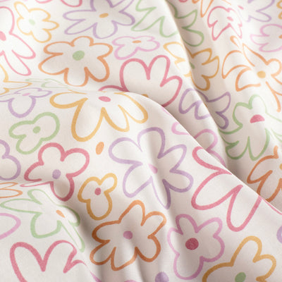 Cotton Poplin Printed Flowers Off White