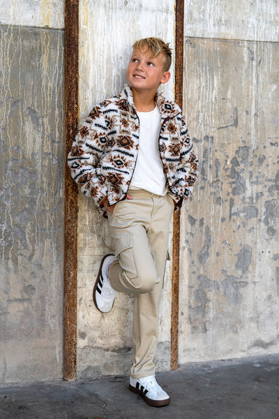 Sherpa Fleece Jacquard Abstract Off White