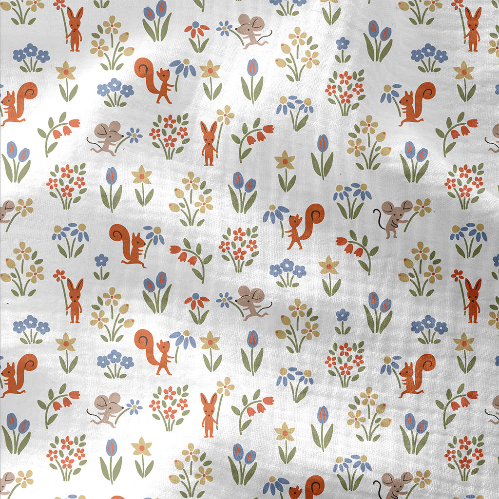 Double Gauze Printed Squirrel White / Green