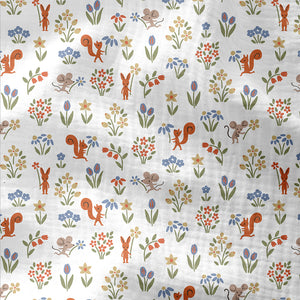 Double Gauze Printed Squirrel White / Green