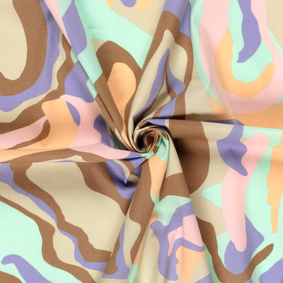 Cotton Satin Printed Abstract Mint