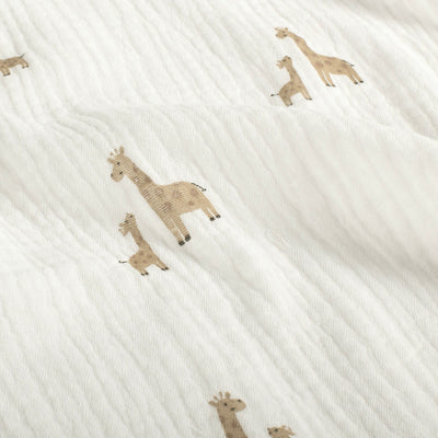 Double Gauze Printed Giraffes Off White