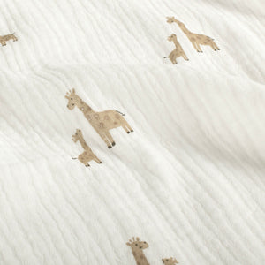 Double Gauze Printed Giraffes Off White