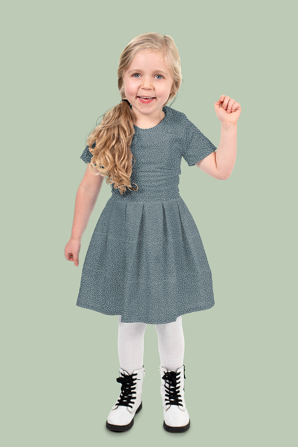 Cotton Poplin Printed Dots Steel Blue