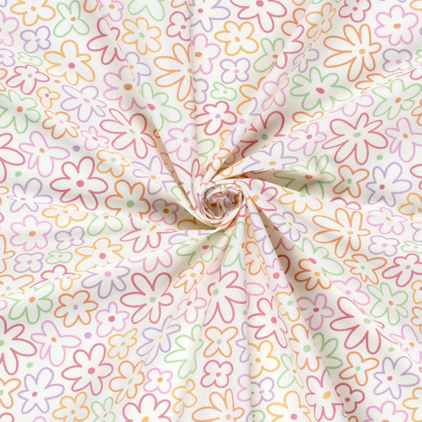 Cotton Poplin Printed Flowers Off White