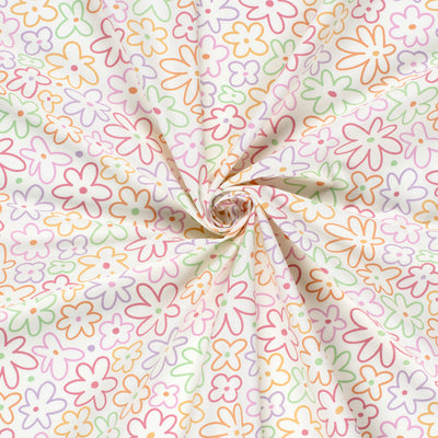 Cotton Poplin Printed Flowers Off White