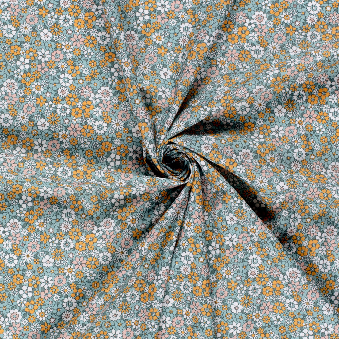 Cotton Poplin Printed Flowers Petrol