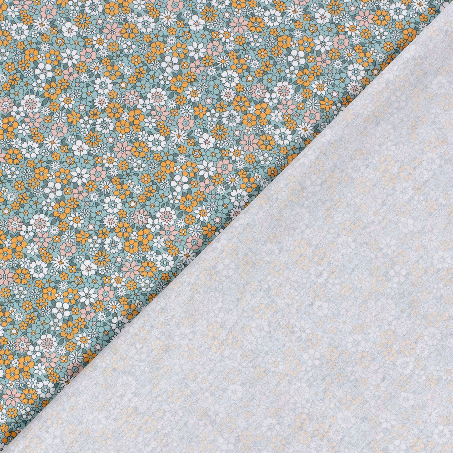 Cotton Poplin Printed Flowers Petrol